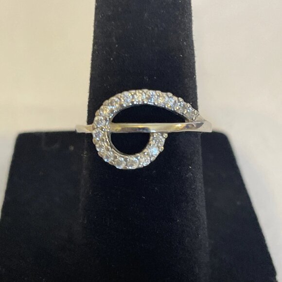 Teardrop Swirl Silver Tone Clear Stone Pinky Ring Size 4.75 Small Sparkle Child - Picture 3 of 12